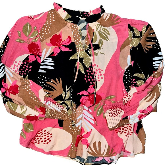 Easel size large top v neck blousy colorful - Picture 1 of 8